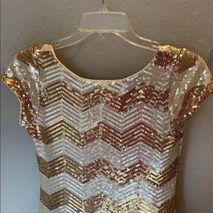 White and gold chevron sequin dress